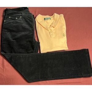 Vintage LRL Ralph Lauren black Womens Smooth Corduroys‎ (8)  & peach Shirt